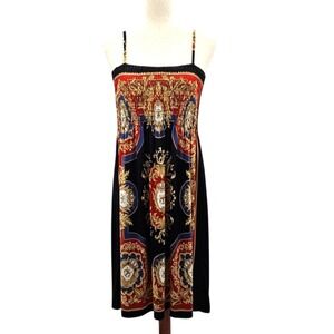 India Boutique Smocked Boho‎ Black & Red Spaghetti Strap Dress One Size